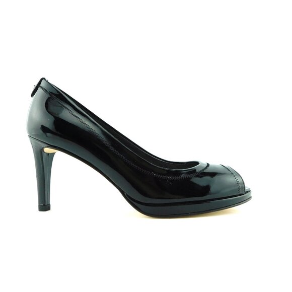 Unworn STUART WEITZMAN Black Patent Leather Peep Toe SW Logo Heel Pumps 8.5 - Picture 2 of 9